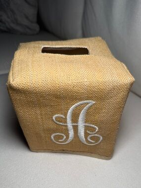 Monogram 'A' Burlap Tissue Box Cover